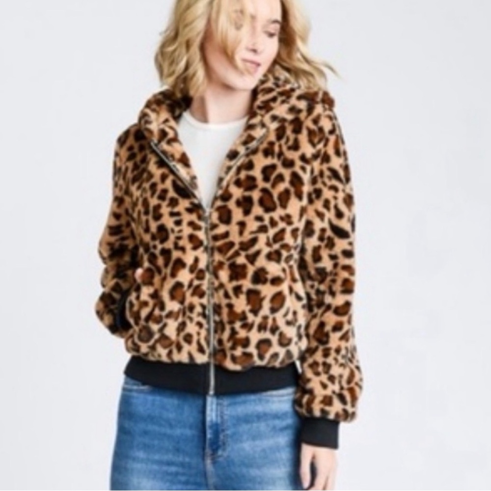 Love Tree Brown Leopard Faux Fur Jacket